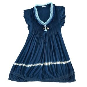 Poupette St Barth Sasha Mini Dress Tie Dye Blue Pleated Flutter Sleeve Medium